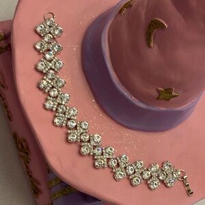 Silver Crystal Aurora Borealis Rhinestone Bracelet 7” Clasp XO Hugs and Kisses